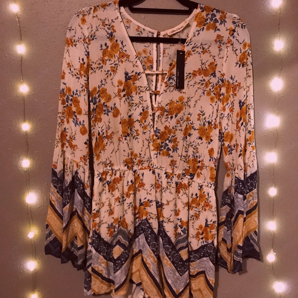 Patterned Long-Sleeve Romper